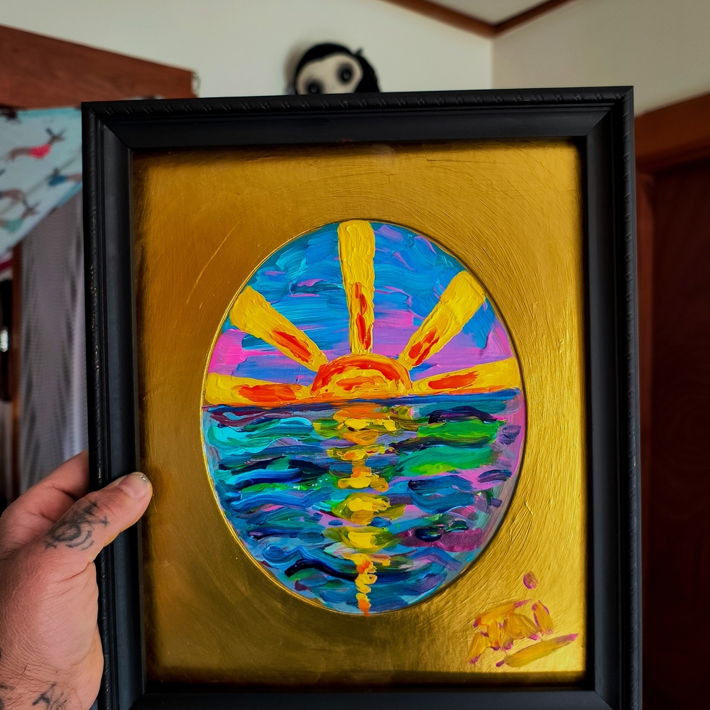 Vibrant Sunrise Framed Art with Gold Background